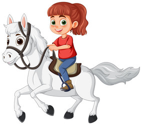 young girl joyfully riding a white horse vector image