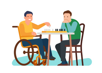 disabled boy playing chess with friend vector