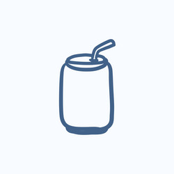 Soda can with drinking straw sketch icon vector