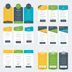 set of pricing table design templates for websites vector image