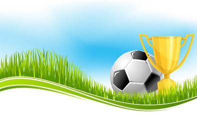 Soccer ball and football trophy banner design vector