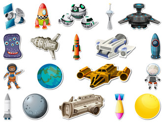 sticker set of outer space objects and astronauts vector image