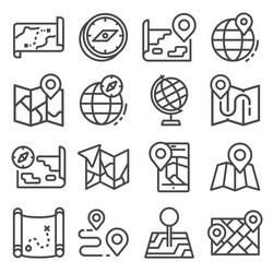 line map and geo-location icons set vector