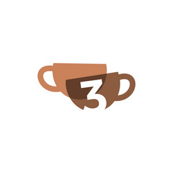 three 3 number coffee cup overlapping color logo vector