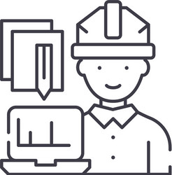 engineer and computer line icon concept vector image