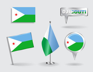 Set of djibouti pin icon and map pointer flags vector