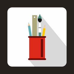 Stationery in red cup icon flat style vector