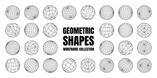 Wireframe shapes lined sphere perspective mesh vector