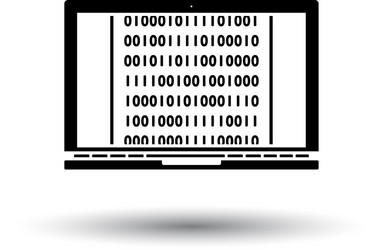 Laptop with binary code icon vector