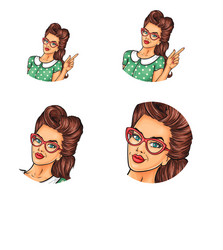 set of pop art round avatar icons for users vector image