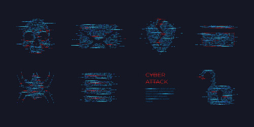 fraud icons hacker icon set in futuristic glowing vector image