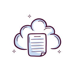 hand drawn cloud icon with paper document doodle vector