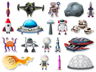 sticker set of outer space objects and astronauts vector image