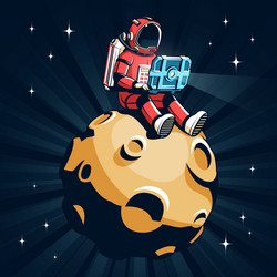 astronaut in a spacesuit sits on the moon vector image