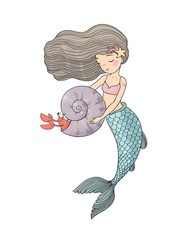 cute cartoon little mermaid siren sea theme Vector Image