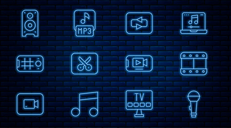 set line microphone play video repeat button vector image
