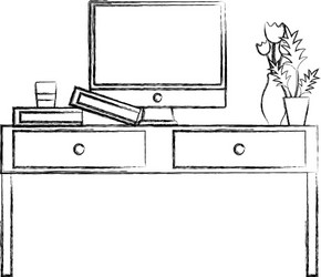 figure wood desk object with drawers and computer vector image