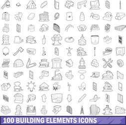 100 building element icons set outline style vector image