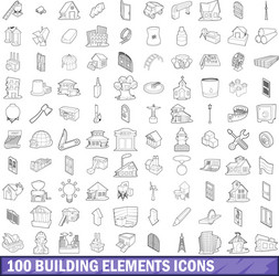 100 building element icons set outline style vector