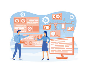 web development concept developers team construct vector image