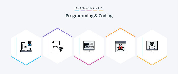 programming and coding 25 filledline icon pack vector image