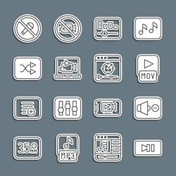 set line pause button speaker mute mov file vector image