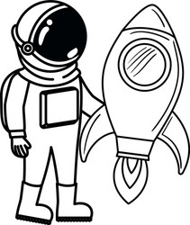 Astronaut with spacesuit and rocket in white vector