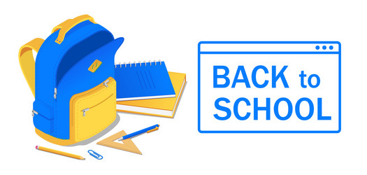 banner back to school with backpack and sup vector