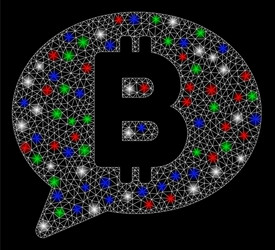 bright mesh 2d bitcoin message with flash spots vector image