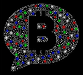 Bright mesh 2d bitcoin message with flash spots vector