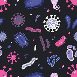 Seamless pattern with various microorganisms vector