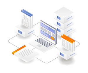 flat isometric concept computer with data server vector image