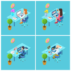 Workplace isometric office businessman at work vector