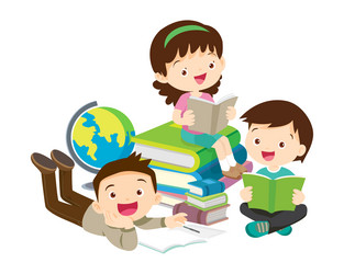 Happy teacher with boy and girls learning vector