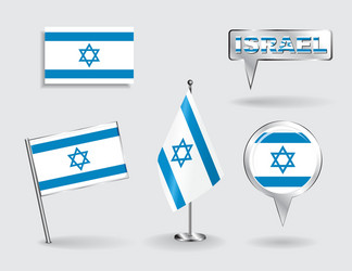 set of israeli pin icon and map pointer flags vector