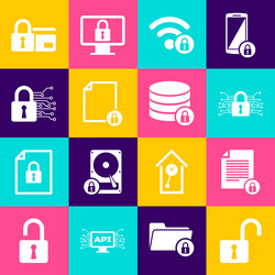 set open padlock document and cyber security wifi vector image