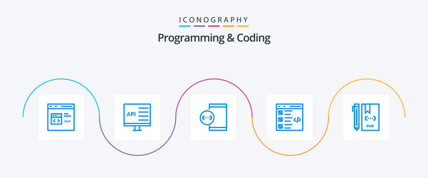 programming and coding blue 5 icon pack including vector image