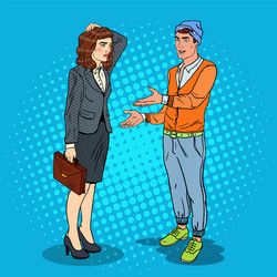 man talking with business woman pop art vector