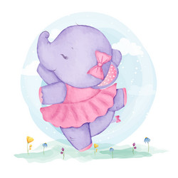 Cute watercolor dancing baby elephant vector