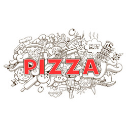 pizza hand drawn title design vector