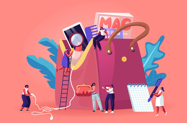 Tiny women characters at huge female bag Vector Image