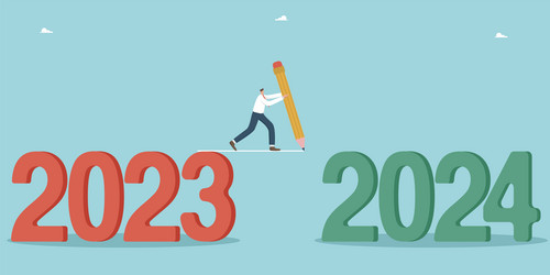 man draws a line from 2023 to 2024 vector image