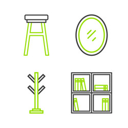 set line shelf with books coat stand mirror vector image