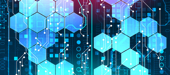 abstract circuit board and hexagons on gradient vector image