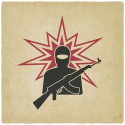 Terrorist with gun old background vector