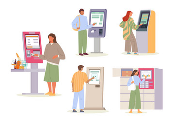 characters using self service terminals with touch vector image