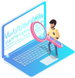 Man analyses digital report with data statistical vector