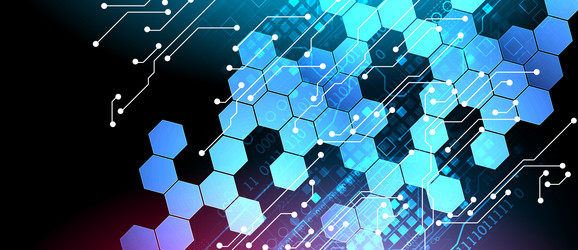 abstract circuit board and hexagons on gradient vector image