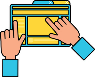 Hands user with webpage template media vector