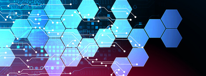 abstract circuit board and hexagons on gradient vector image